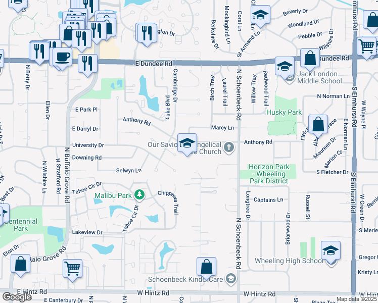 map of restaurants, bars, coffee shops, grocery stores, and more near 310 Scott Street in Wheeling