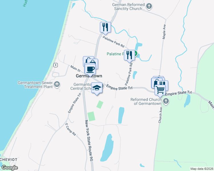 map of restaurants, bars, coffee shops, grocery stores, and more near County Route 8 in Germantown