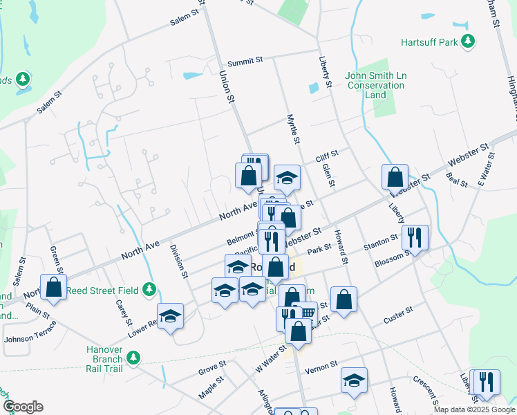 map of restaurants, bars, coffee shops, grocery stores, and more near 408 Union Street in Rockland