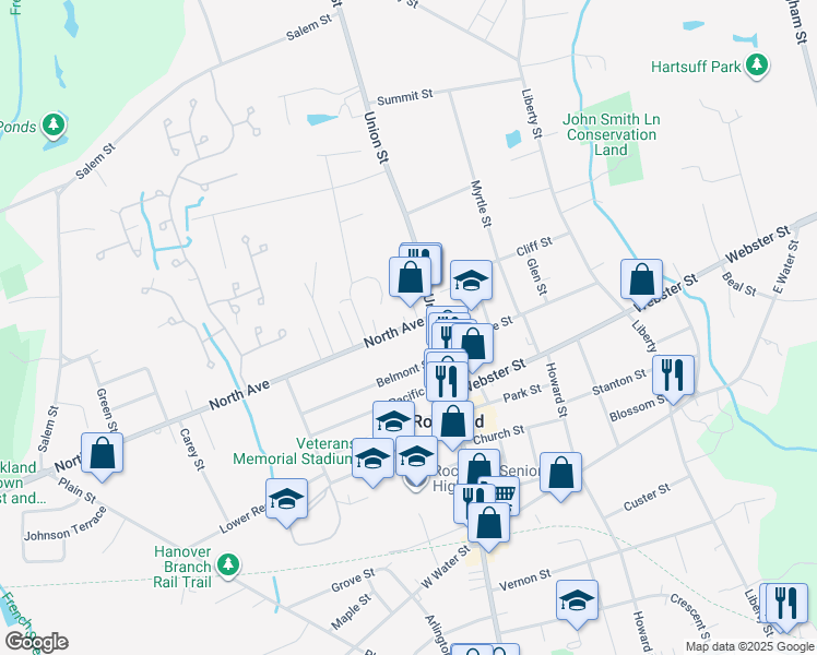 map of restaurants, bars, coffee shops, grocery stores, and more near 408 Union Street in Rockland