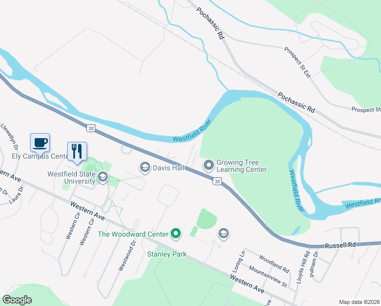 map of restaurants, bars, coffee shops, grocery stores, and more near 459 U.S. 20 in Westfield