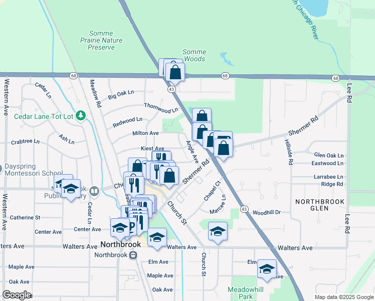 map of restaurants, bars, coffee shops, grocery stores, and more near 1026 Angle Avenue in Northbrook