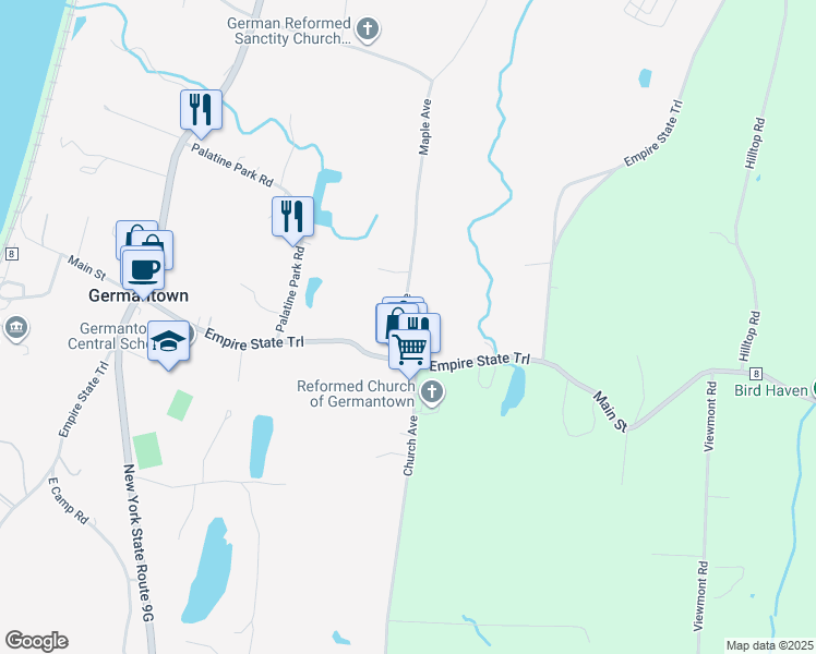 map of restaurants, bars, coffee shops, grocery stores, and more near 200 Maple Avenue in Germantown
