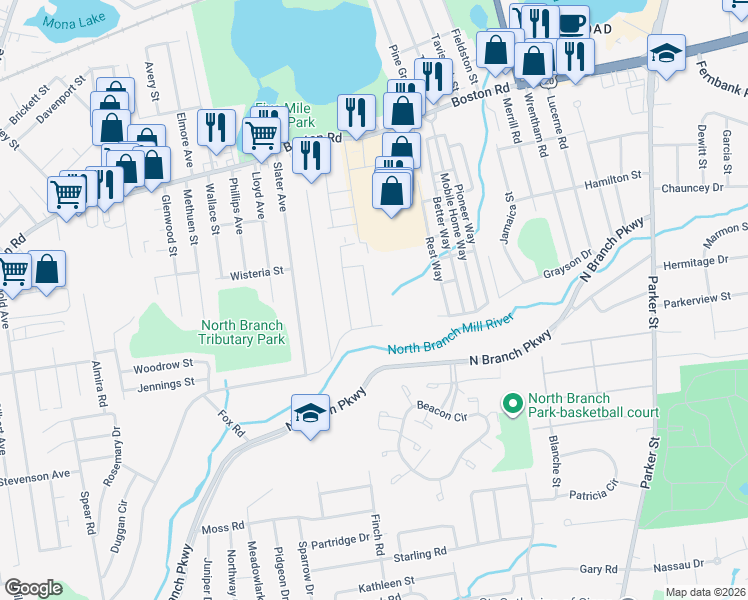 map of restaurants, bars, coffee shops, grocery stores, and more near 33 Lamplighter Lane in Springfield