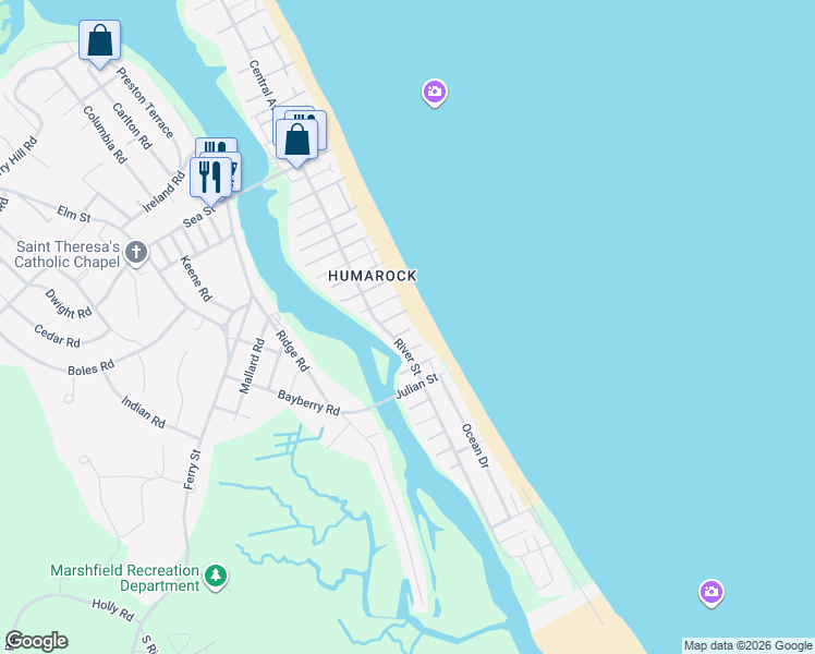 map of restaurants, bars, coffee shops, grocery stores, and more near 5 Milton Street in Scituate
