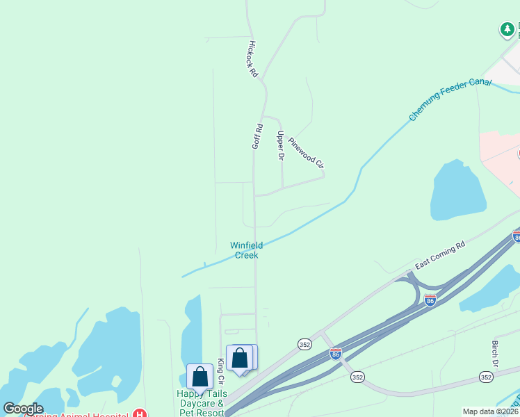map of restaurants, bars, coffee shops, grocery stores, and more near 2750 Goff Road in Corning