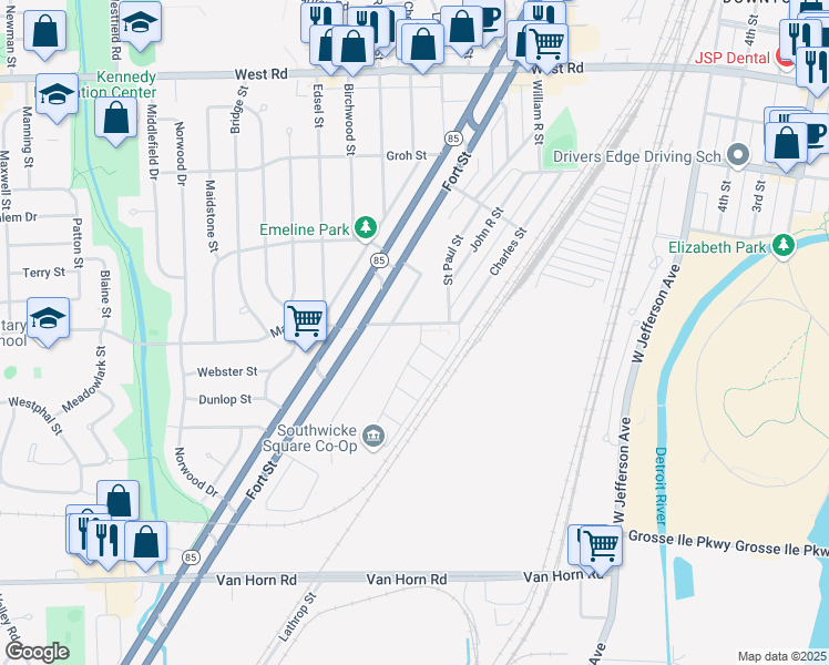 map of restaurants, bars, coffee shops, grocery stores, and more near 1953 Marian Drive in Trenton