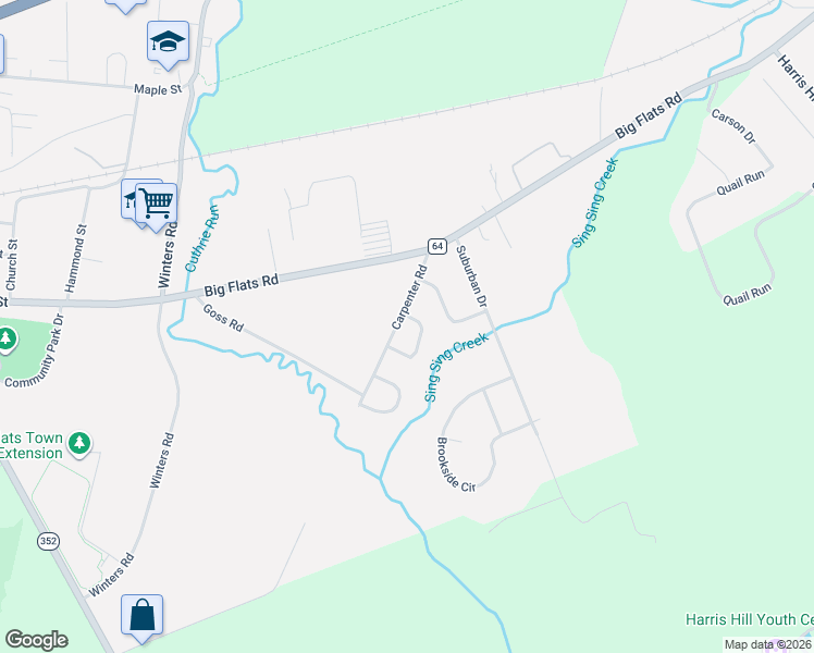 map of restaurants, bars, coffee shops, grocery stores, and more near 1-99 Vixon Circle in Elmira