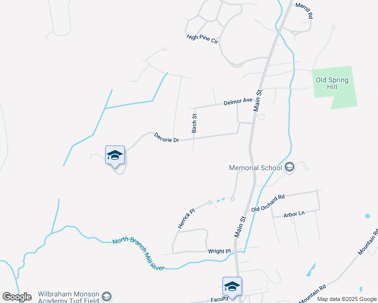 map of restaurants, bars, coffee shops, grocery stores, and more near 15 Birch Street in Wilbraham