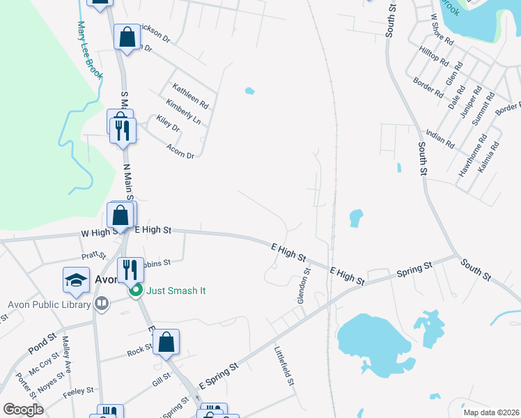 map of restaurants, bars, coffee shops, grocery stores, and more near 11 Stratford Avenue in Avon