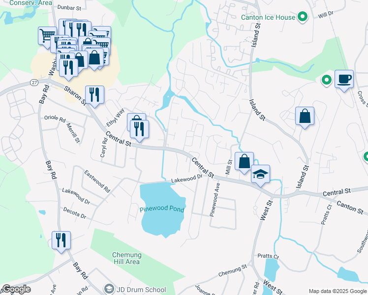 map of restaurants, bars, coffee shops, grocery stores, and more near 11 Wheeler Circle in Stoughton