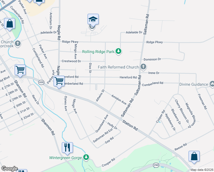 map of restaurants, bars, coffee shops, grocery stores, and more near 3808 Amidon Ave in Erie