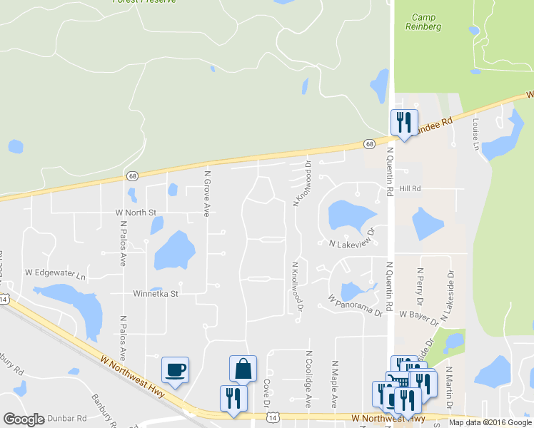 map of restaurants, bars, coffee shops, grocery stores, and more near 1295 North Sterling Avenue in Palatine