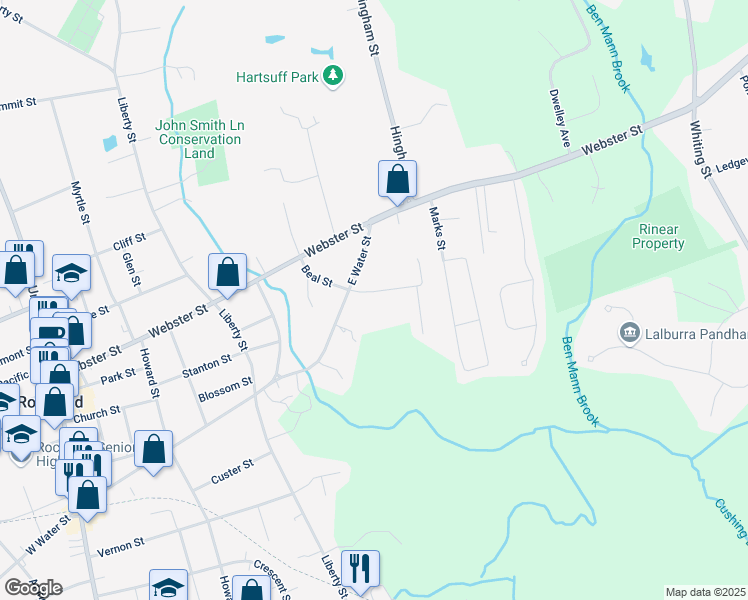 map of restaurants, bars, coffee shops, grocery stores, and more near 101 Beal Street in Rockland