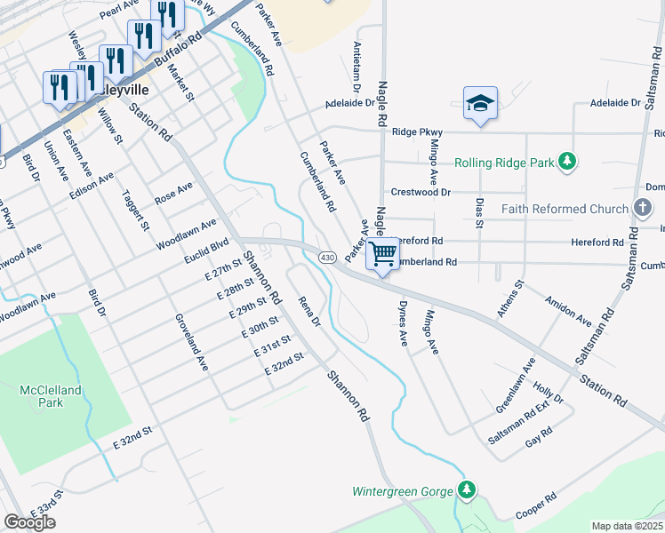 map of restaurants, bars, coffee shops, grocery stores, and more near 1-99 Mindi Ct in Erie