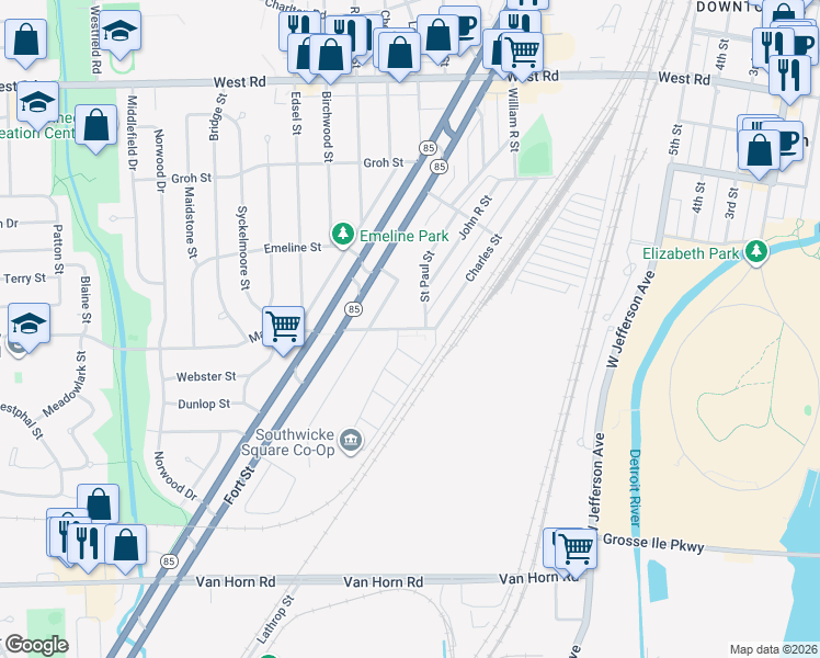 map of restaurants, bars, coffee shops, grocery stores, and more near 1953 Marian Drive in Trenton
