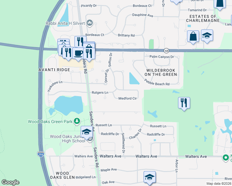 map of restaurants, bars, coffee shops, grocery stores, and more near 3914 Medford Circle in Northbrook