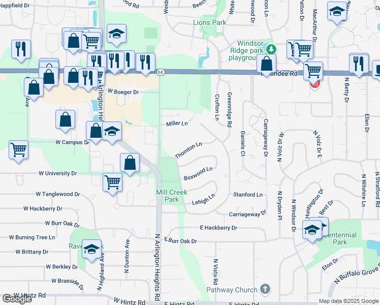 map of restaurants, bars, coffee shops, grocery stores, and more near 890 Boxwood Lane in Buffalo Grove