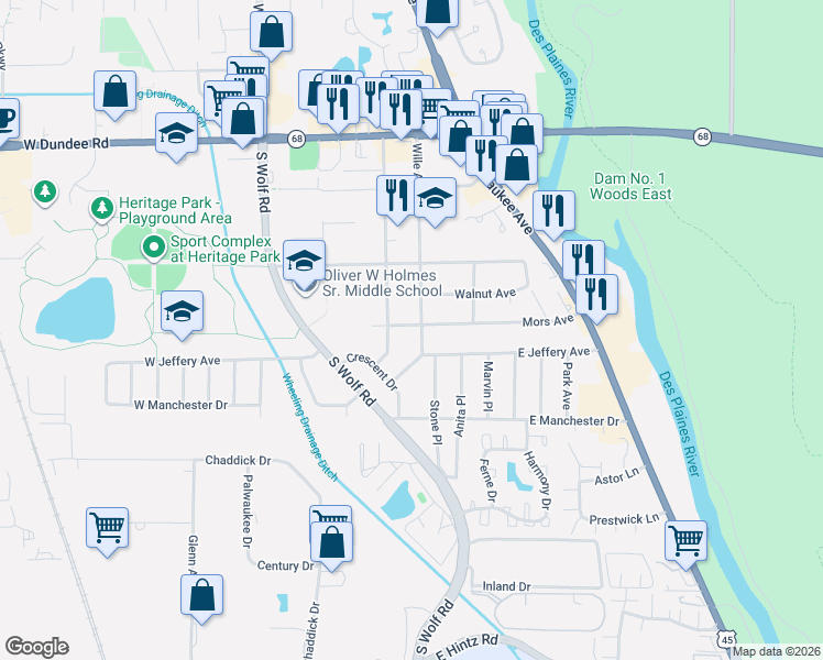 map of restaurants, bars, coffee shops, grocery stores, and more near 335 Wheeling Avenue in Wheeling