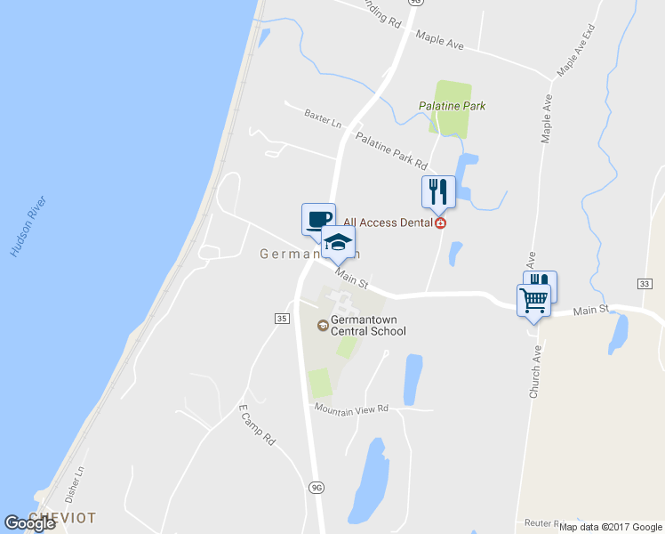 map of restaurants, bars, coffee shops, grocery stores, and more near 215 Main Street in Germantown