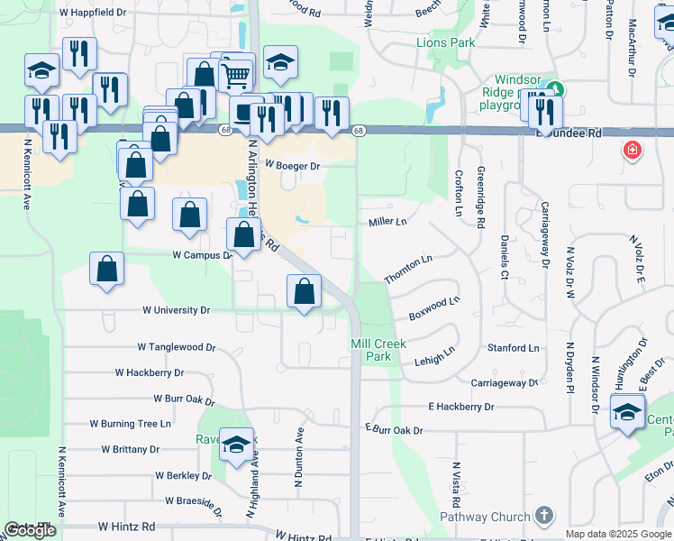 map of restaurants, bars, coffee shops, grocery stores, and more near 3255 North Arlington Heights Road in Arlington Heights