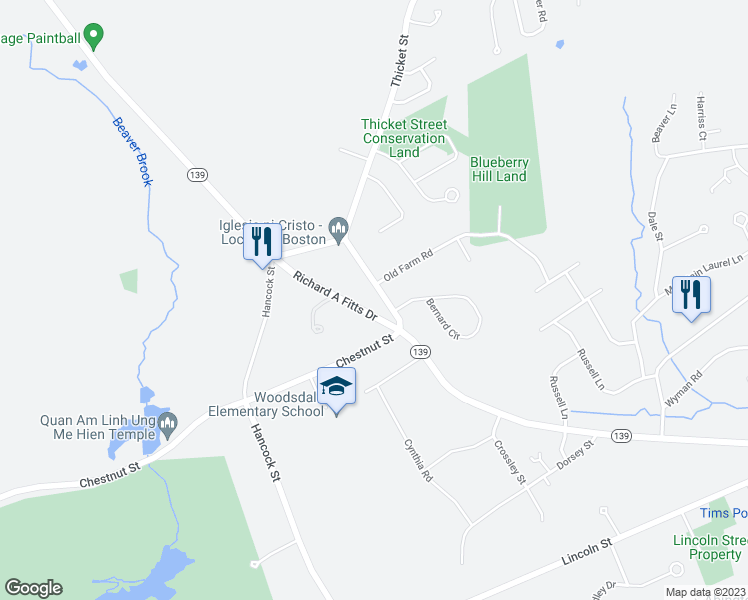 map of restaurants, bars, coffee shops, grocery stores, and more near 632 Randolph Street in Abington