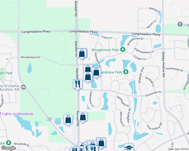 map of restaurants, bars, coffee shops, grocery stores, and more near 3 Rose Hill Court in Algonquin