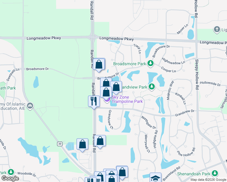 map of restaurants, bars, coffee shops, grocery stores, and more near 16 Rose Hill Court in Algonquin