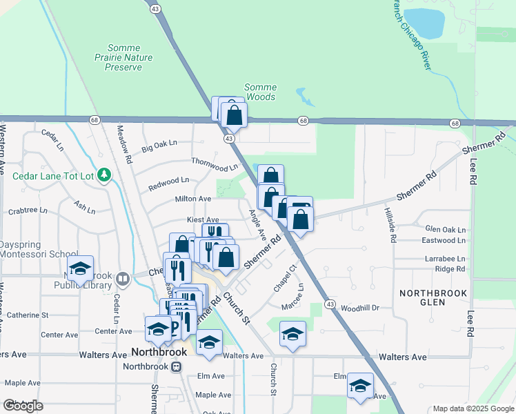 map of restaurants, bars, coffee shops, grocery stores, and more near 1026 Angle Avenue in Northbrook