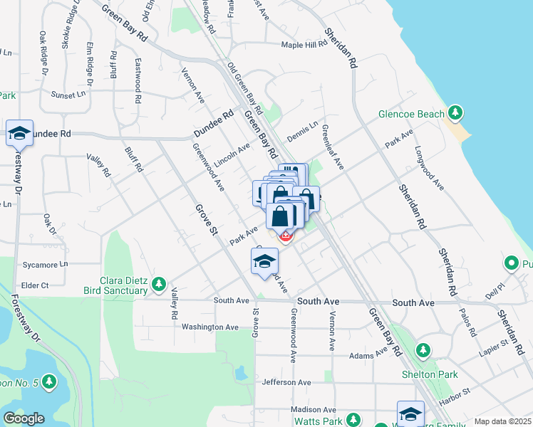map of restaurants, bars, coffee shops, grocery stores, and more near 742 Vernon Avenue in Glencoe