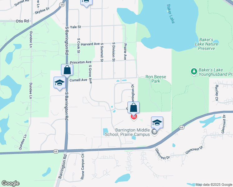 map of restaurants, bars, coffee shops, grocery stores, and more near 404 Park Barrington Drive in Barrington