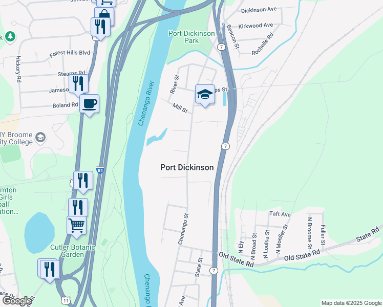 map of restaurants, bars, coffee shops, grocery stores, and more near 740 Chenango Street in Binghamton