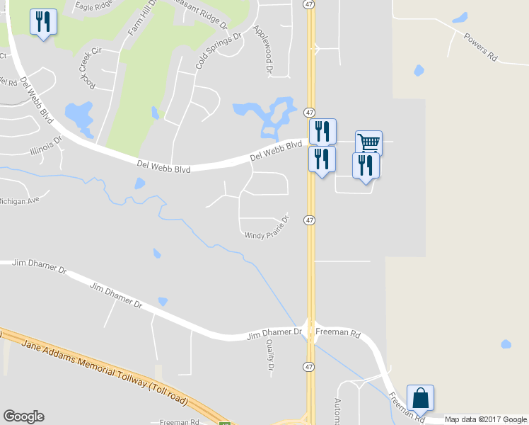 map of restaurants, bars, coffee shops, grocery stores, and more near 12250 Songbird Lane in Huntley