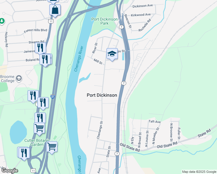 map of restaurants, bars, coffee shops, grocery stores, and more near 748 Chenango Street in Binghamton