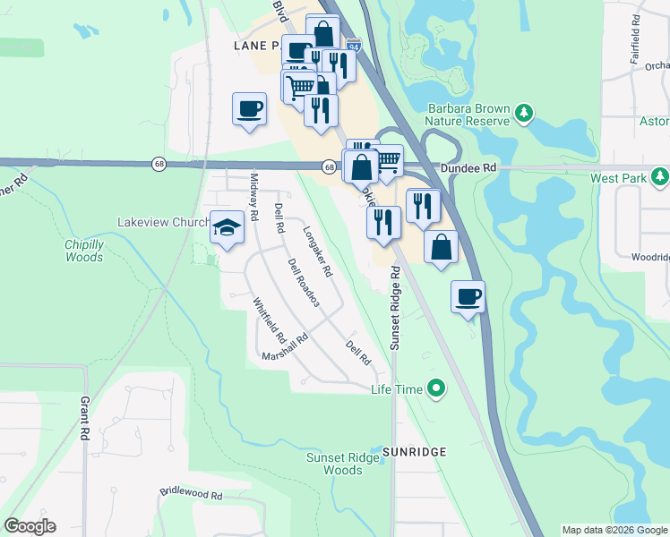map of restaurants, bars, coffee shops, grocery stores, and more near 952 Sunset Road in Winnetka