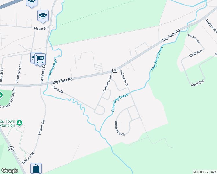 map of restaurants, bars, coffee shops, grocery stores, and more near 2 Foothill Road in Elmira