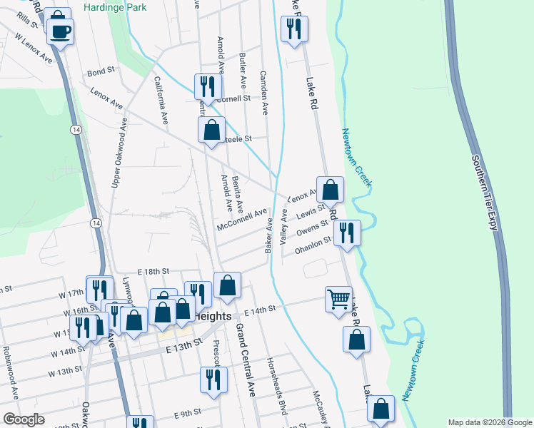 map of restaurants, bars, coffee shops, grocery stores, and more near in Horseheads