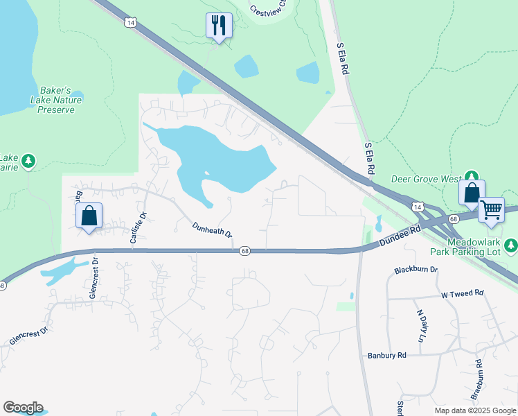 map of restaurants, bars, coffee shops, grocery stores, and more near 1580 Bedlington Drive in Inverness