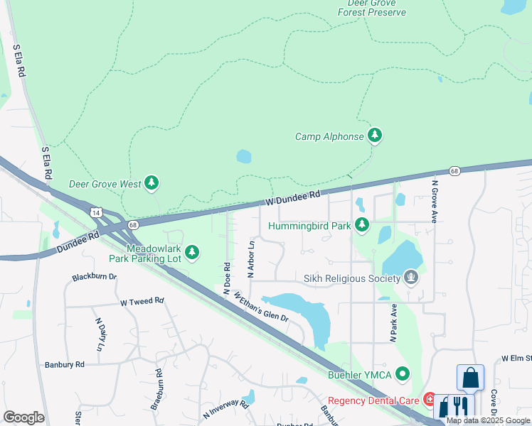 map of restaurants, bars, coffee shops, grocery stores, and more near 1329 North Arbor Lane in Palatine