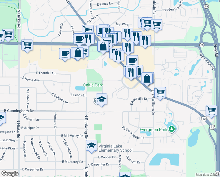 map of restaurants, bars, coffee shops, grocery stores, and more near 1459 North Winslowe Drive in Palatine