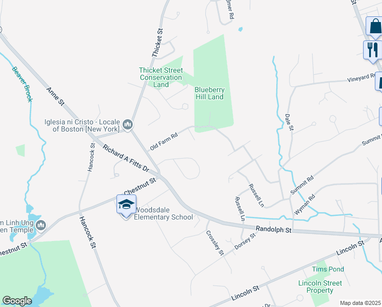map of restaurants, bars, coffee shops, grocery stores, and more near 64 Bernard Circle in Abington