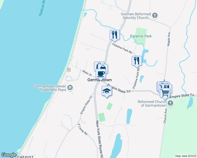 map of restaurants, bars, coffee shops, grocery stores, and more near in Germantown