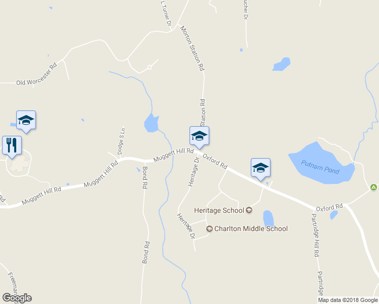 map of restaurants, bars, coffee shops, grocery stores, and more near 2 Oxford Road in Charlton