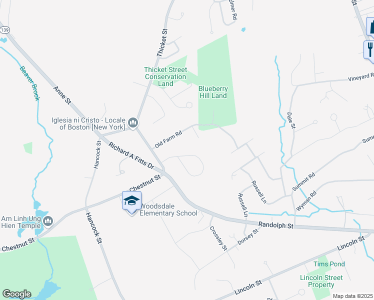 map of restaurants, bars, coffee shops, grocery stores, and more near 64 Bernard Circle in Abington