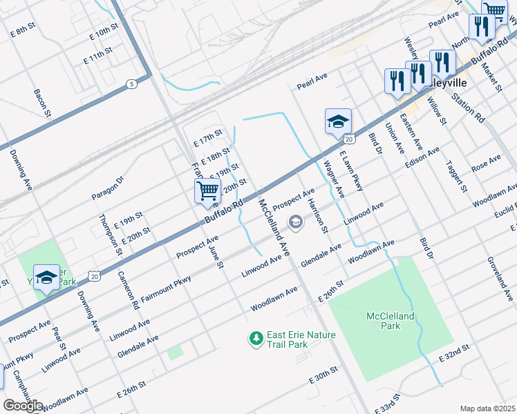 map of restaurants, bars, coffee shops, grocery stores, and more near 2267-2299 Buffalo Rd in Erie