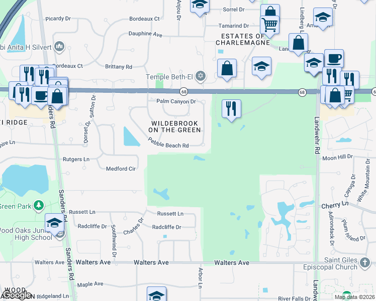 map of restaurants, bars, coffee shops, grocery stores, and more near 3630 Pebble Beach Road in Northbrook