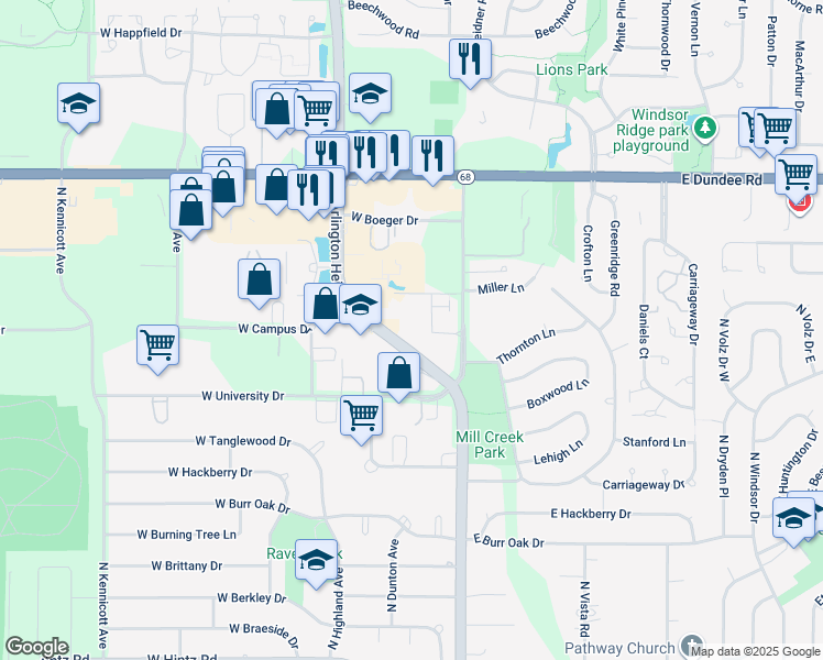 map of restaurants, bars, coffee shops, grocery stores, and more near 3255 North Arlington Heights Road in Arlington Heights