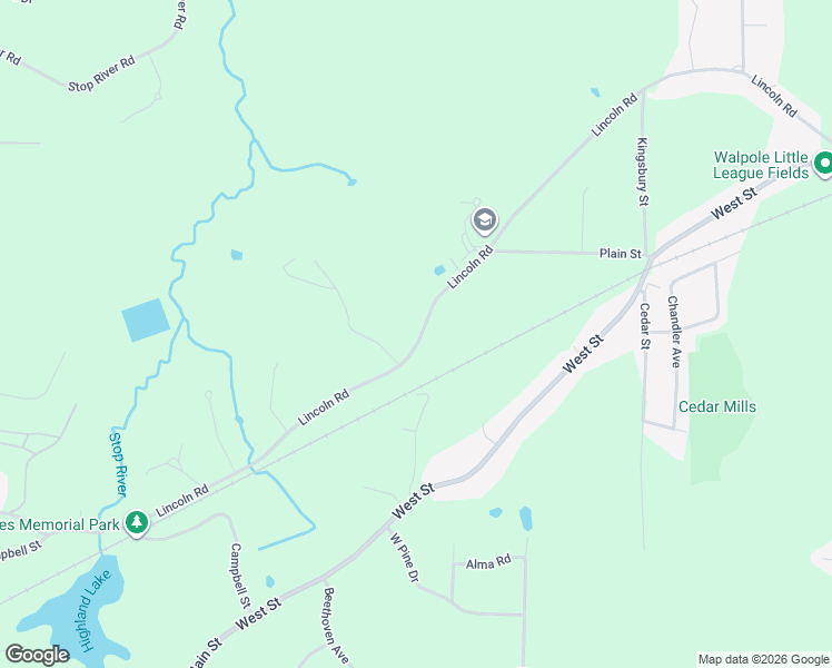 map of restaurants, bars, coffee shops, grocery stores, and more near 462 Lincoln Road in Walpole