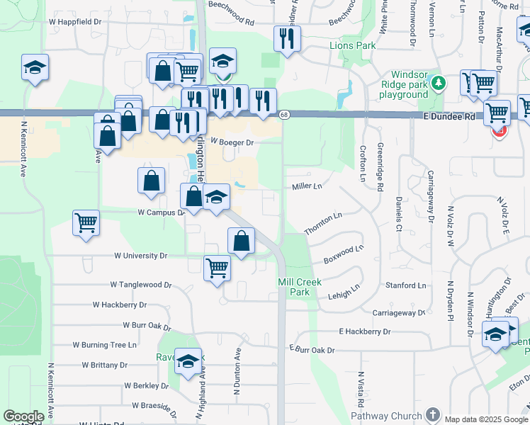 map of restaurants, bars, coffee shops, grocery stores, and more near 3243 North Heritage Lane in Arlington Heights