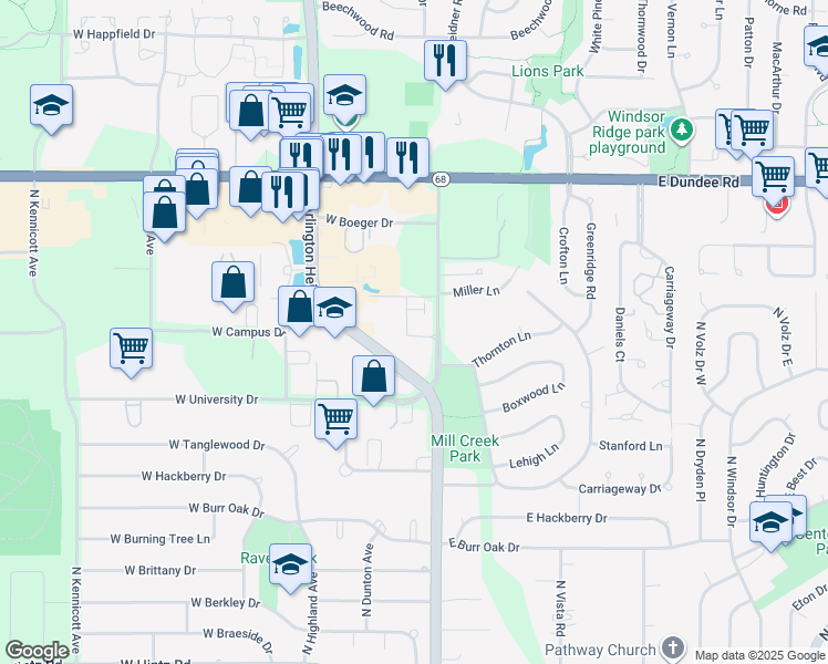 map of restaurants, bars, coffee shops, grocery stores, and more near 3243 North Heritage Lane in Arlington Heights